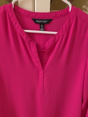 Ellen Tracy Split-Neck Blouse in Vibrant Pink